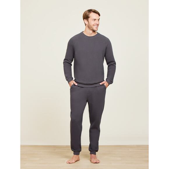 Barefoot Dreams Mens Malibu Waffle Knit Raglan Pullover in Carbon L - Picture 2 of 4